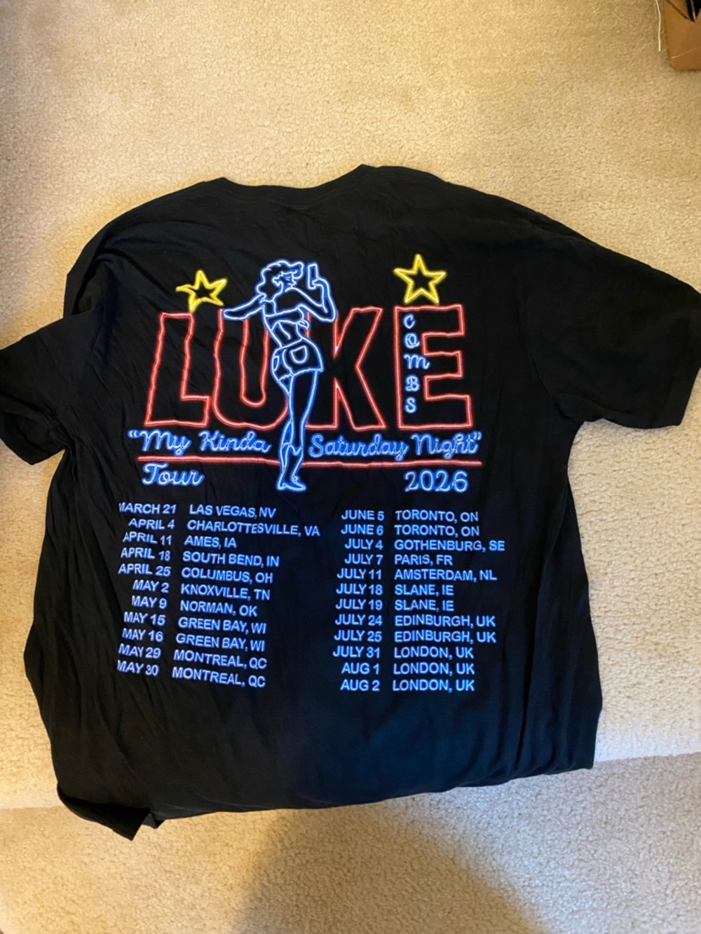 Black LUKE Combs 2026 Tour Short Sleeve Tee with Neon Graphic